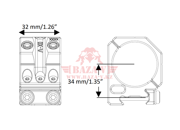 Кольца для оптики 34 мм SPUHR на Picatinny, H34мм (SR-4006)