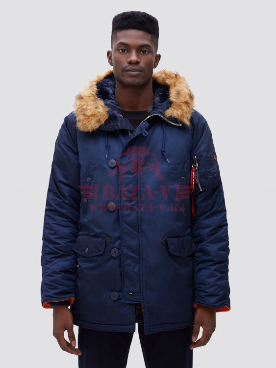 Зимняя куртка-парка Аляска Alpha Industries Slim Fit N-3B, натуральный мех (Replica Blue/Orange)