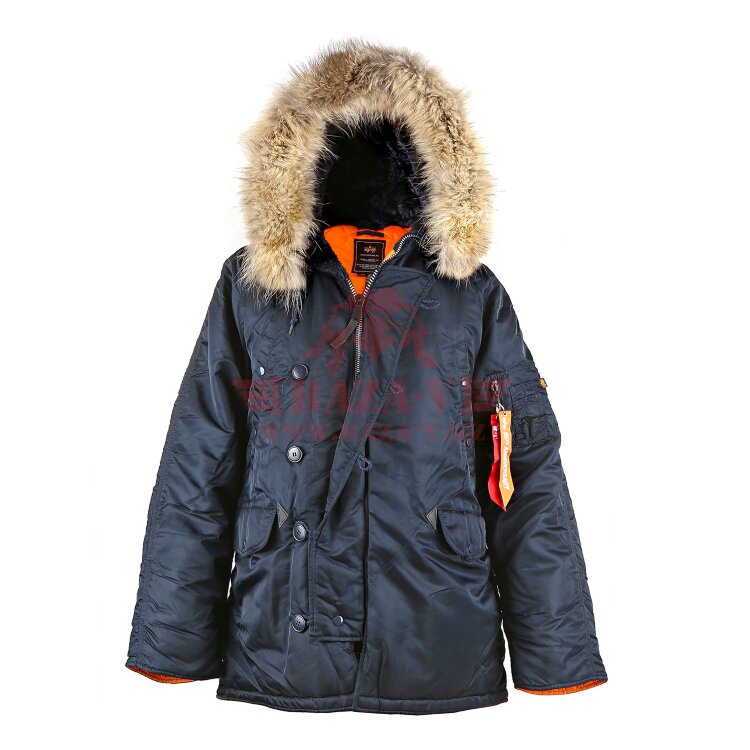 Зимняя куртка-парка Аляска Alpha Industries Slim Fit N-3B, натуральный мех (Replica Blue/Orange)