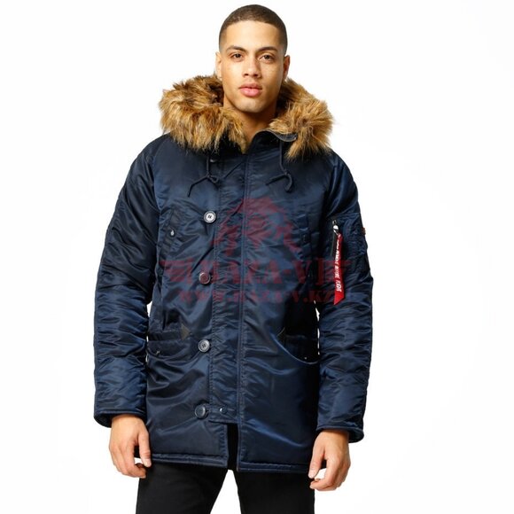Зимняя куртка-парка Аляска Alpha Industries Slim Fit N-3B, натуральный мех (Replica Blue/Orange)