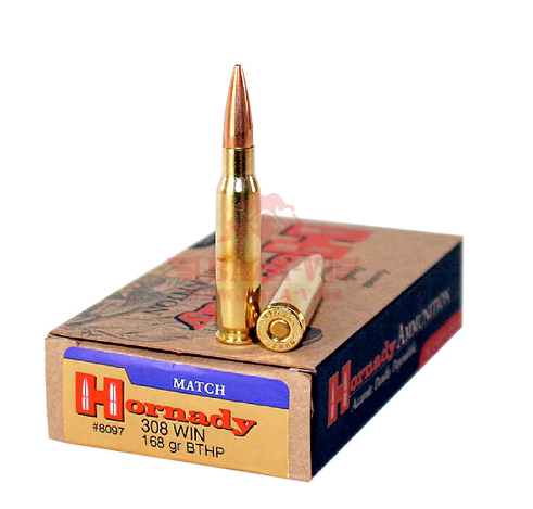 Патрон нарезной охотничий Hornady Match .308Win пуля BTHP, 168gr / 10.9г (8097)